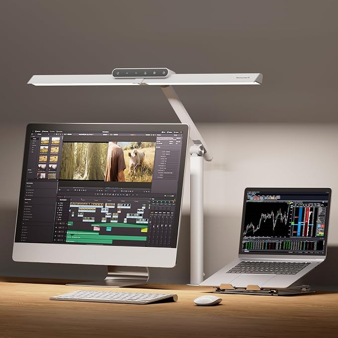 Honeywell HJ1 Sunturalux LED Clamp Desk Lamp 1200LM for Computer | CRI≥97, 4 Color Temps, Eye-Caring, Architect Task Lamp for Workbench, Reading, White by HoneywellAirComfort