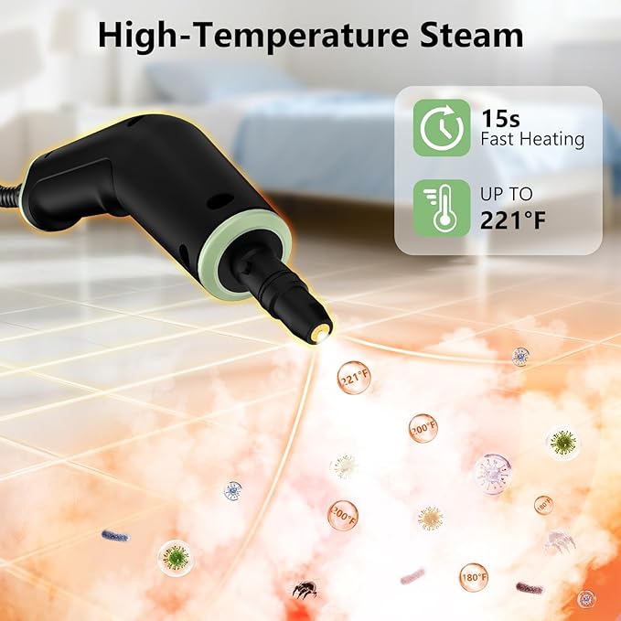Steam Cleaner, Portable Steamer for Cleaning with 16pcs Accessories, 6-Level Adjustable and 15s Heat-Up, Handheld Steam Cleaner for Home, Tile, Dirt, Grout, Grease, Car Detailing - Image 4