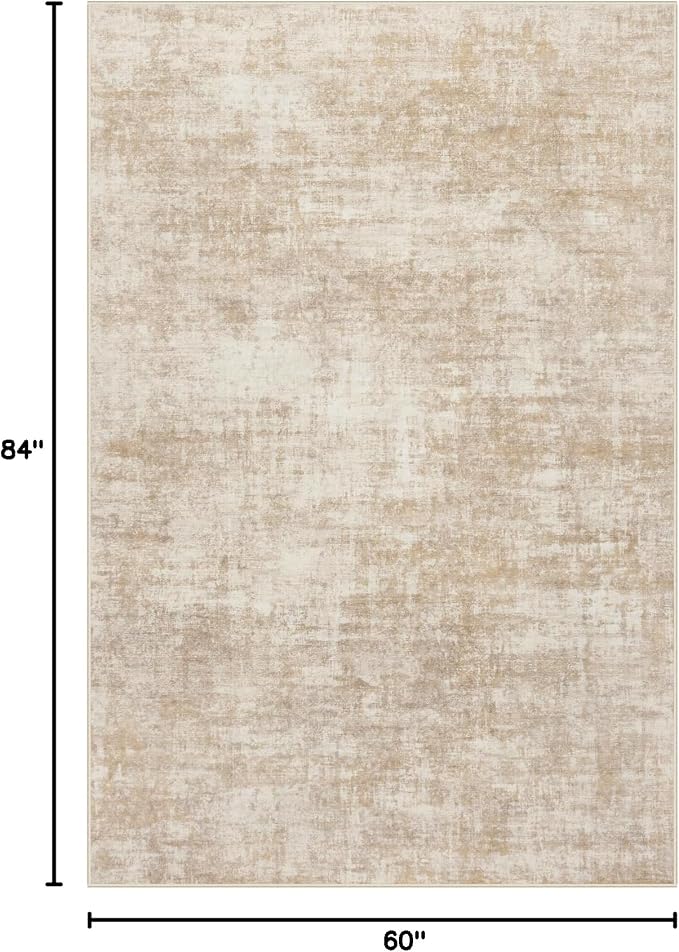 5x7 Area Rugs Washable Rug: Modern Abstract Living Room Rug Soft Anti-Skid Thin Carpet Indoor Floor Non-Shedding Carpets for Bedroom Dining Room Farmhouse Nursery Home Office - Beige - Image 2