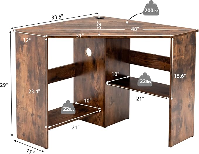 Tangkula Corner Desk, 90 Degrees Triangle Computer Desk for Small Space, Bedroom Makeup Vanity Desk with Storage Shelves & CPU Stand, Space Saving - Image 2
