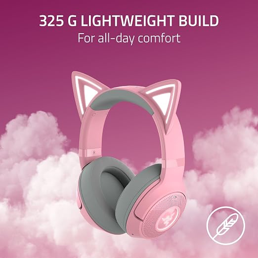 Razer Kraken Kitty V2 BT Wireless RGB Headset, Pink | Chroma RGB Kitty Ears & Earcups, Bluetooth 5.2, 40 mm Drivers, Noise-cancelling Mics, Lightweight, USB-C, 40 Hr Battery - Image 6
