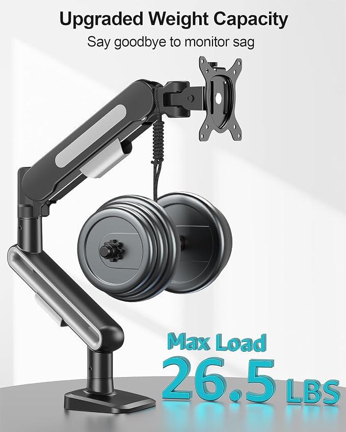 MOUNT PRO Single Monitor Desk Mount for Max 40 Inch Screens, Adjustable Gas Spring Monitor Arm Holds up to 26.5lbs, Computer Monitor Stand with Clamp and Grommet Base, VESA Mount 75x75mm/100x100mm - Image 4