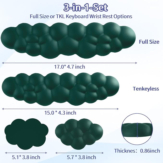 Sushret Cloud Wrist Rest Keyboard, Cloud Keyboard Wrist Pad Set with PU Leather Memory Foam, Cute Arm Rest for Palm Support, PC/Gaming Desk Accessories/Office Setup/Computer Hand Cushion - Dark Green - Image 7