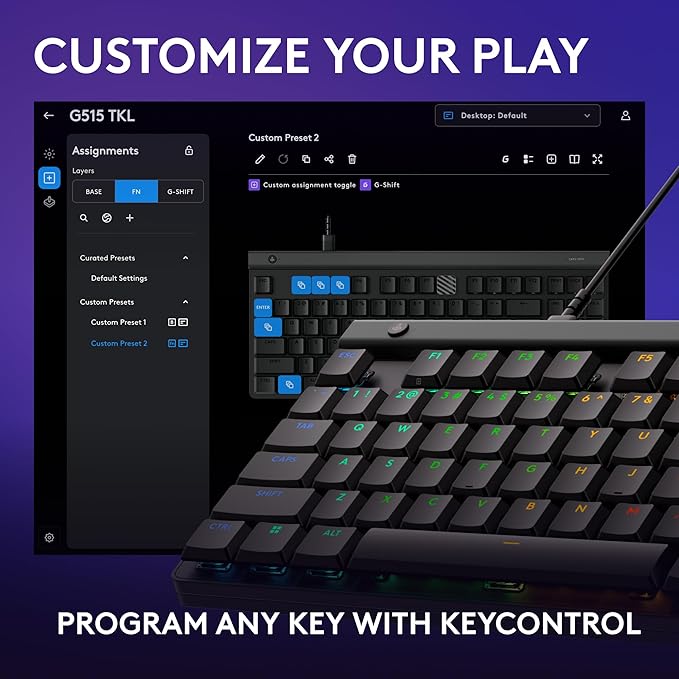 Logitech G515 TKL Gaming Keyboard (Tactile) - Black | Fully customizable, double-shot PBT keycaps, brown switches - Image 5