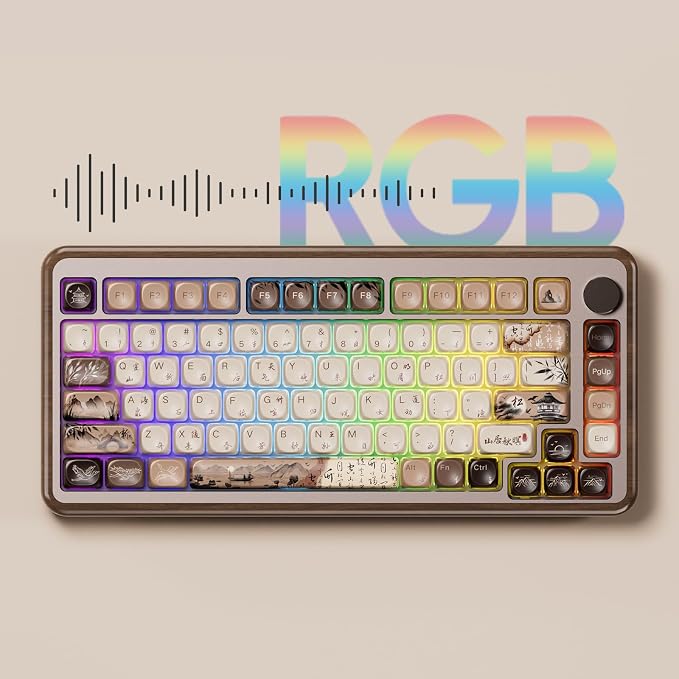 Akko MU02 Mechanical Keyboard with Walnut Wooden Case 75% RGB 2.4G Wireless/Bluetooth/Wired Hot-Swappable Gaming Keyboard with PBT Dye-Sub Keycaps for Mac & Win (Mountain Seclusion, Rosewood Switch) - Image 6