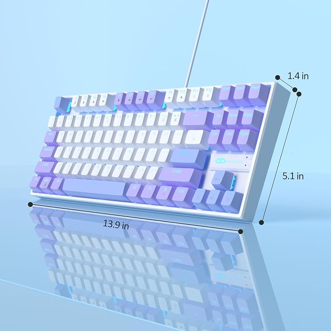 MageGee 75% Mechanical Gaming Keyboard, Red Switch, LED Blue Backlit, 87 Keys Compact TKL Wired Computer Keyboard for Windows Laptop PC Gamer - White/Purple - Image 9