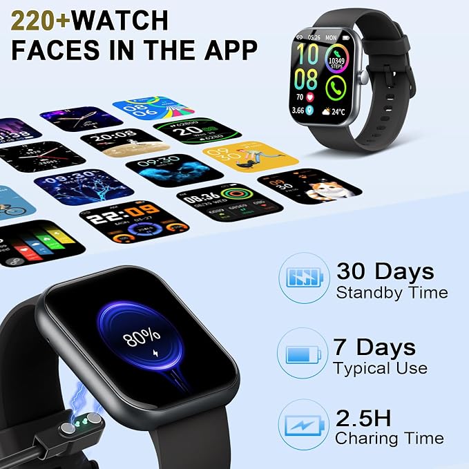 Smart Watch (Answer/Make Calls), 1.96" HD Smartatch for Men Women , 113+ Sport Modes, Fitness Tracker with Heart Rate/Sleep Monitor/Pedometer/Calories, IP68 Waterproof Running Watch for Android iOS - Image 7