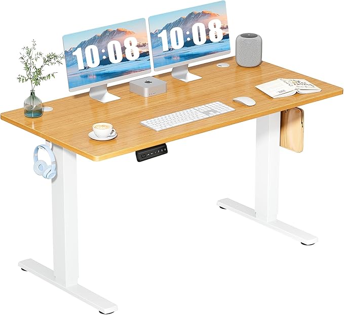 DUMOS 55 Inch Electric Standing Desk, Memory Adjustable Home Office Desk | Sit Stand Up Desk for Work Home Office,Adjustable Desk, Rising Computer Table with Splice Board,Cable Management,Hook,Oak by DumosLifestyle