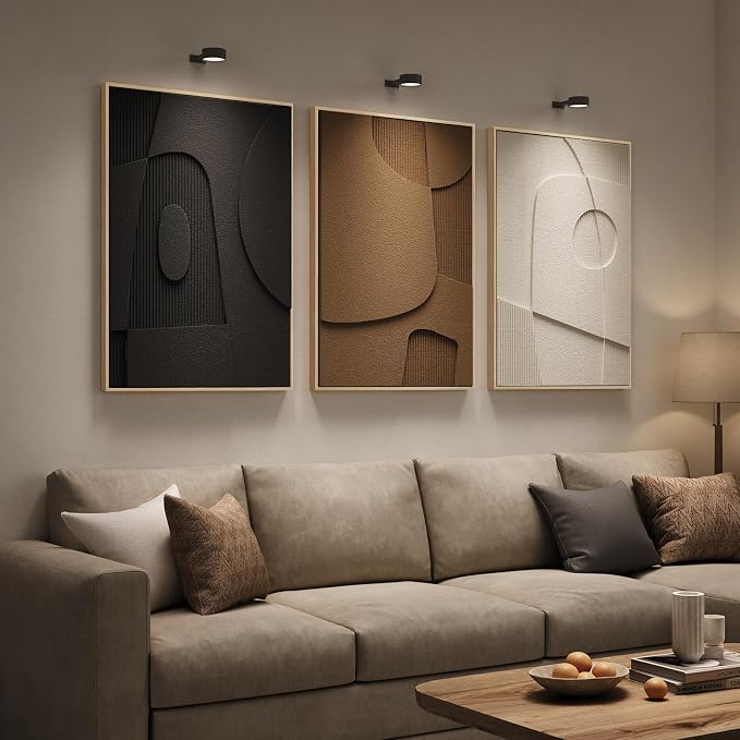 Large 3D Textured Framed Neutral Abstract Wall Art for Living Room, 3 Piece Modern Geometric Paintings Wall Decor, Black White Brown Minimalist Artwork for Dining Room Bedroom Hallway Office, 24x36 In - Image 2