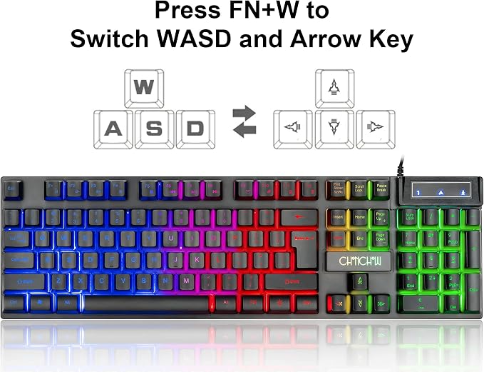 Keyboard and Mouse Gaming LED Wired Combo with Emitting Character Keyboard 4800DPI 2 Side Button USB Mouse Rainbow Backlit Mechanical Feeling Compatible with PC Raspberry Pi Mac Xbox one ps4 - Image 5
