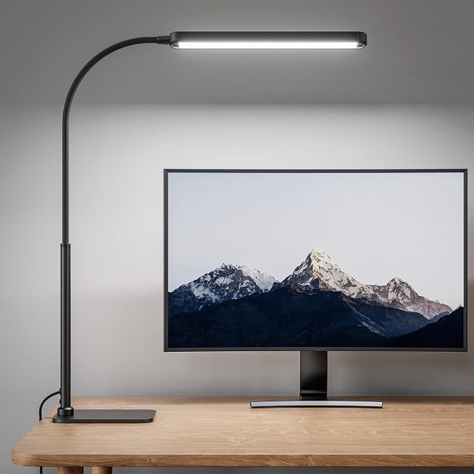 SUPERDANNY Eye-Caring LED Desk Lamp with Base 360° Flexible Gooseneck Work Lamp Touch Control 3 Light Colors Smooth Dimming Task Lighting Reading Light for Home Office College Dorm, Black by SUPERDANNY