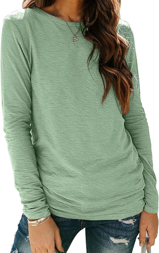 Sherosa Womens T Shirts Long Sleeve Crew Neck Shirts Basic Tee Tops Blouse by Sherosa