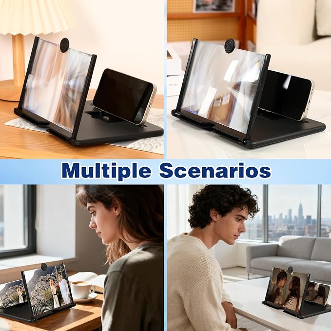 Screen Magnifier Version,3D HD Mobile Phone Magnifier Projector Screen Enlarger for Movies, Videos, and Gaming,Foldable Cell Phone Stand with Screen Amplifier,Supports All Smartphones (Black, 12inch) - Image 3