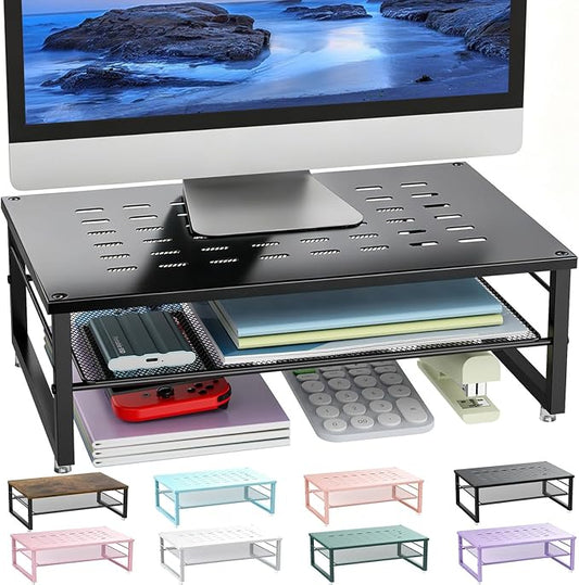gianotter Desk Organizers and Accessories, 2-Tier Metal Monitor Stand Riser, Desk Organizer for Monitor, Office Desk Storage Organizer for Office Supplies (Black) by gianotter
