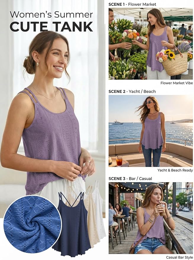 ATHMILE Women's Tank Tops Sleeveless Summer Top Spaghetti Strap Spring Shirt Loose Fit Beach Vacation 2026 Casual - Image 4
