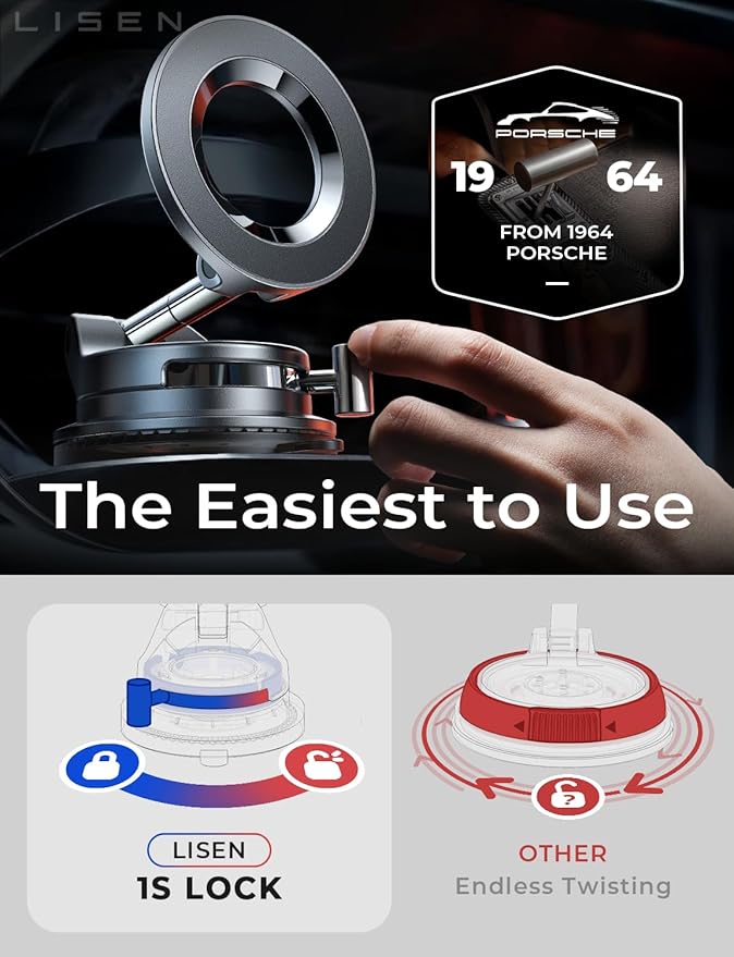 LISEN for Magsafe Car Mount, Magnetic Phone Holders for Your Car Vacuum, Phone Mount for Car Accessories for Women Men Jeep BMW, Suction Phone Holder Gifts Kits, for iPhone 17 Pro Max 16 15 14 13 12 - Image 5