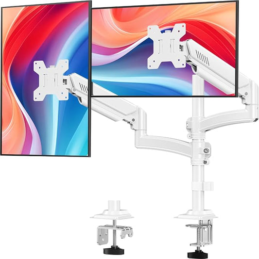 Dual Monitor Stand for 2 Screens up to 32 inch, Vertical Stacked Dual Monitor Mount, Full Motion Adjustable Tall Double Monitor Desk Mount, Each Arm Holds 4.4-22lbs, VESA 75/100mm, White, Freelift by MOUNTPRO