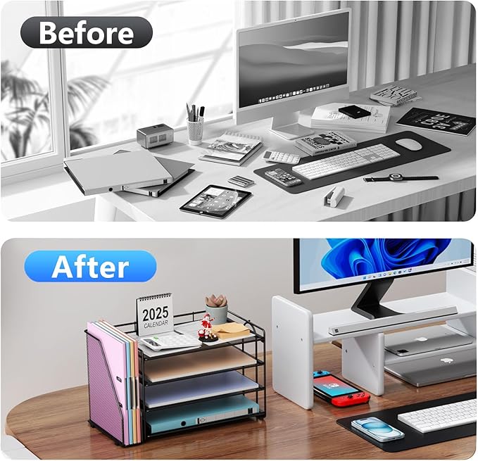 gianotter 4-Tier Paper Organizer With Magazine Holder | Desk Organizers and Accessories, File Organizer for Office Supplies Storag (Black, 4-Tier) - Image 2