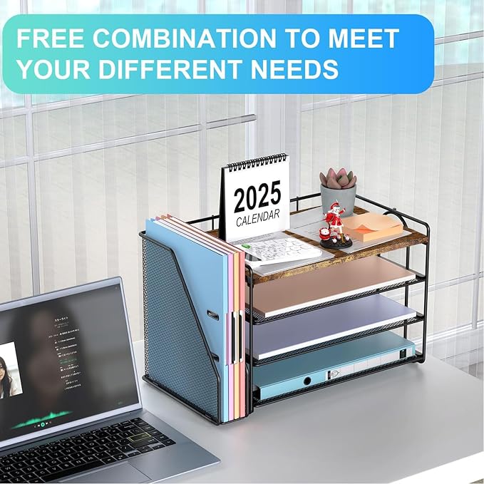gianotter 4-Tier Wood Paper Organizer With Magazine Holder | Desk Organizers and Accessories, File Organizer for Office Supplies Storag (Wood, 4-Tier) - Image 7
