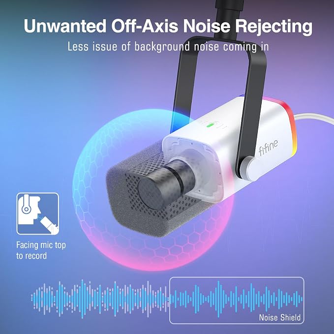FIFINE AmpliGame AM8TW Gaming XLR/USB Microphone Kit Streaming Dynamic Mic | Computer Mic with Controllable RGB, Headphones Jack, Gain Knob, Arm Stand, for Vocal Podcast Recording Voiceover, White - Image 4