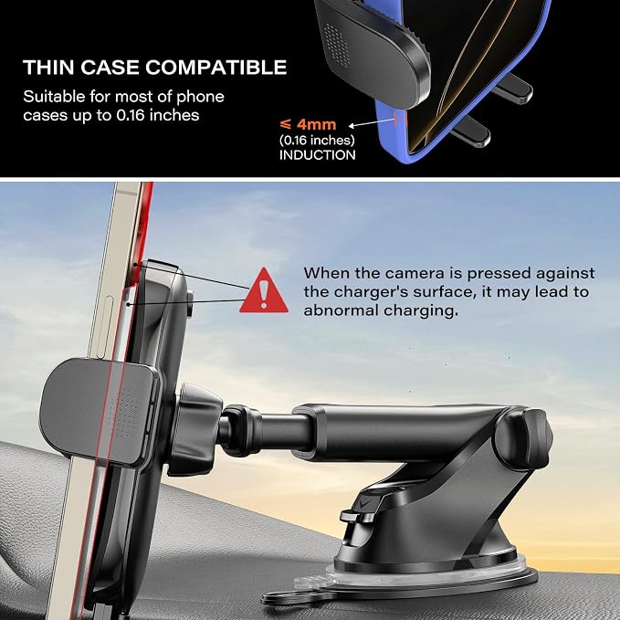 APPS2Car Suction Phone Mount Wireless Car Charger, 15W Dashboard Wireless Charger for Car, Compatible with iPhone, Samsung, LG and More - Image 3