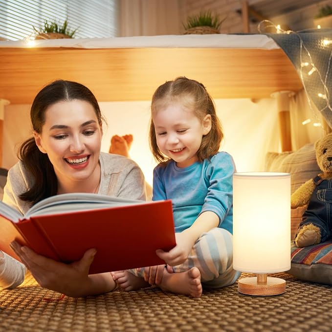 Fenmzee Small Table Lamps (White Shade - Wood Base, 9" Inline Control) | 3000K LED Blub Included | 680 Lumens | Easy Assembly | Minimalist Design | E26 | for Kitchen | for Kids Room - Image 5
