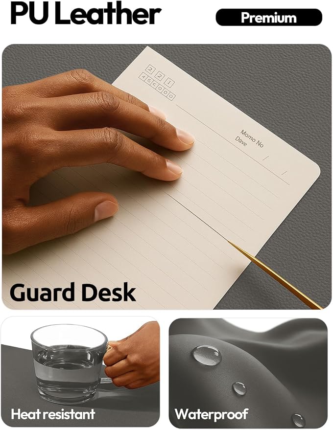 YSAGi Leather Desk Pad Protector, Office Desk Mat, Large Mouse Pad, Non-Slip PU Leather Desk Blotter, Laptop Desk Pad, Waterproof Desk Writing Pad for Office and Home (Dark Grey,55" x 24") - Image 4