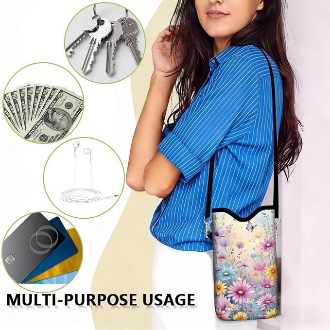 Neoprene Cell Phone Sleeve Pouch with Adjustable Strap Neck Lanyard Fits Most Smartphones 7.1 x 3.9 Inch Waterproof Phone Pouch Floral Butterfly Carrying Cellphone Case Bag for Women Men - Image 7
