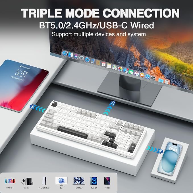 AULA F99 Wireless Mechanical Keyboard,Tri-Mode BT5.0/2.4GHz/USB-C Hot Swappable Custom Keyboard,Pre-lubed Linear Switches,RGB Backlit Computer Gaming Keyboards for PC/Tablet/PS/Xbox - Image 3