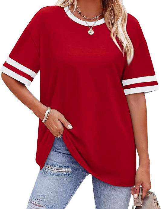 WIHOLL Womens T Shirts Loose Fit Short Sleeve Tees Crew Neck Color Block Summer Tops 2026 Fashion by WIHOLL