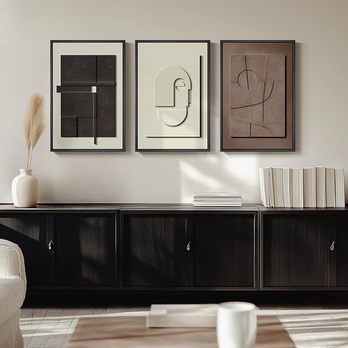 3D Textured Framed Abstract Wall Art, 3 Piece Modern Paintings Artwork for Walls, Black White Brown Geometric Sandstone Texture Pictures for Living Room Dining Room Bedroom Office Wall Decor 16x24 In - Image 8
