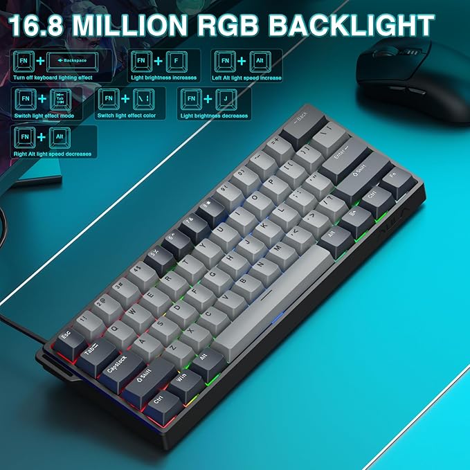 AULA WIN60 HE PRO 60% Mechanical Gaming Keyboard Wired, Magnetic Switch Hot Swappable, Adjustable Actuation Rapid Trigger Mode, 8000Hz Polling Rate, RGB Small Keyboard 60 Percent Compact Design for PC - Image 4