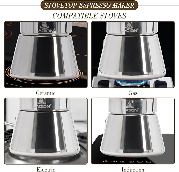 LAOION Stovetop Espresso Maker, 9Cup 360ml Moka Pot, Cuban Coffee Make | Crystal Glass-top & Stainless Steel Coffee Maker Mocha Pot, Greca De Cafe, Cuban and Italian Coffee Maker for Cafetera Cubana - Image 4