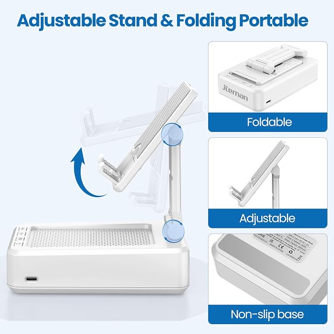 JTEMAN Portable Phone Stand with Speaker Bluetooth Wireless,Gifts for Men Women,Birthday for Women,Kitchen Gadgets for Men,Phone Holder for Desk - White - Image 6
