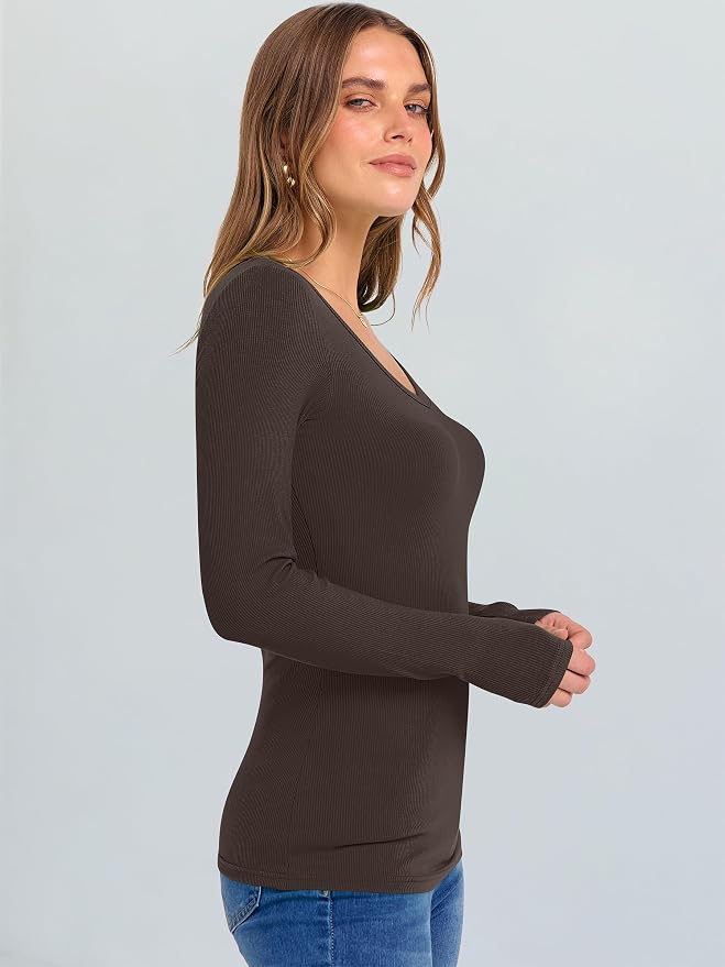 ANRABESS Long Sleeve V Neck Shirts for Women | Soft Comfy Ribbed Knit Fitted Tshirts, Casual Going Out Tops, 2026 Trendy Basic, Fall Winter Underscrub Layering Clothes - Image 3