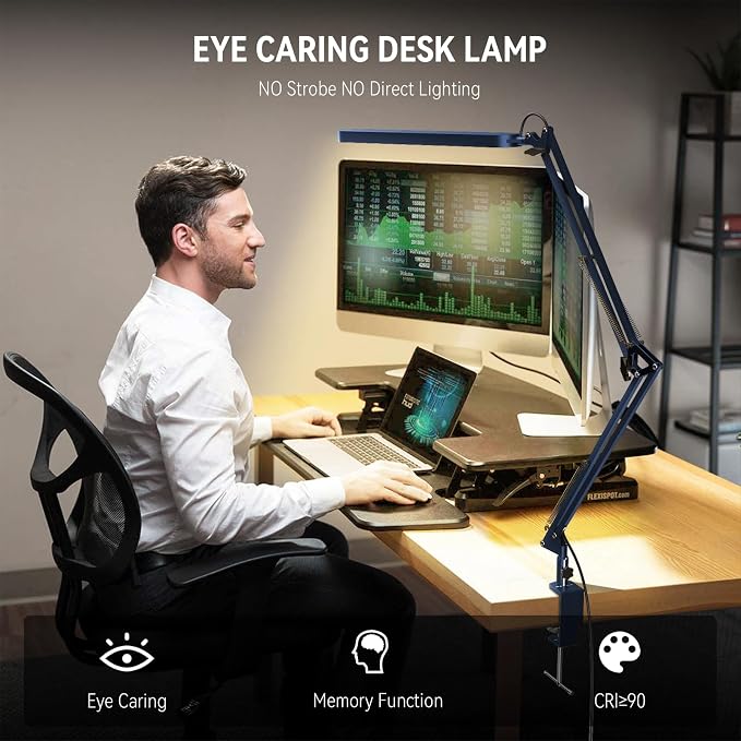 SKYLEO Desk Lamp - LED Desk Light - 5 Color Modes X 11 Brightness Levels - Adjustable Swing Arm - Timmer & Memory Function - 12W Lamp for Desk - Blue - Image 5