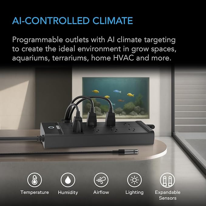 AC Infinity Outlet AI+, Environment Controller, Smart WiFi Power Strip, Dual-Zone Temperature Humidity, Individual Control 8 Plugs, AI Targeting, Thermostat Greenhouse Aquarium Terrarium Home, 1800W - Image 2