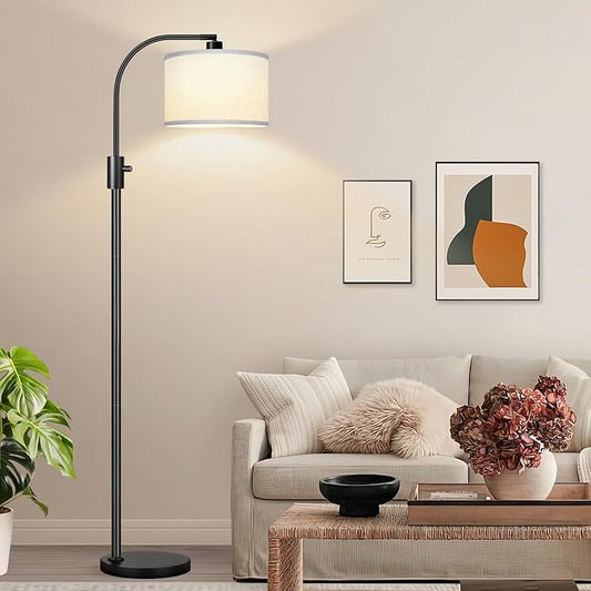 Nintiue Upgraded Modern Arc Dimmable Tall Standing Floor Lamp with White Shade, 1200 Lumens LED Bulb Included, for Living & Reading Room, Bedroom, Office & Nursery, Black by Nintiue