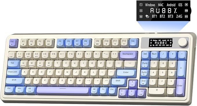 AULA S99 Pro Gaming Keyboard, Cute Creamy Wireless Keyboard | Tri-Mode Bluetooth/2.4G/USB-C Computer Keyboards, Media Knob Custom RGB Backlit with Number Pad Smart Screen- Purple by AULA