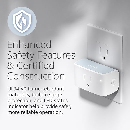 D-Link PM-01M Wi-Fi Smart Plug, Aquila PRO AI & Matter Supported, Compact Design, 15A/1800W Max, Energy Monitoring, Easy Bluetooth Setup, Works with Alexa & Google Home, Flame-Retardant, UL Certified - Image 7