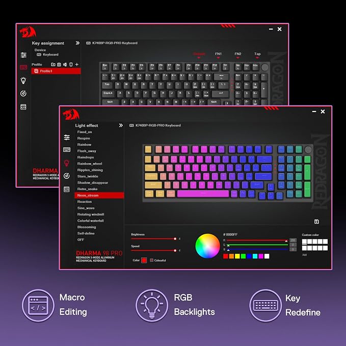 Redragon K740 PRO Wireless RGB Gaming Keyboard, Aluminum Base & Knob, 95% | Rock-Solid Metal Build, Multi-Function Control Wheel, Creamy Custom Switch, Swap-Ready Socket, Fade-Resistant PBT Keycap - Image 8