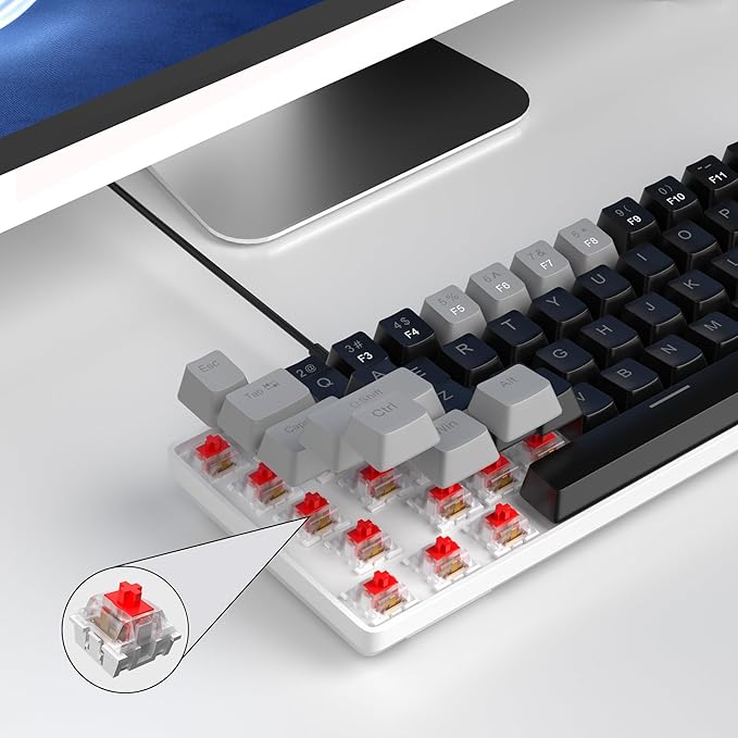 MageGee Portable 60% Mechanical Gaming Keyboard, MK-Box LED Backlit Compact 68 Keys Mini Wired Office Keyboard with Red Switch for Windows Laptop PC Mac - Black/Grey - Image 6