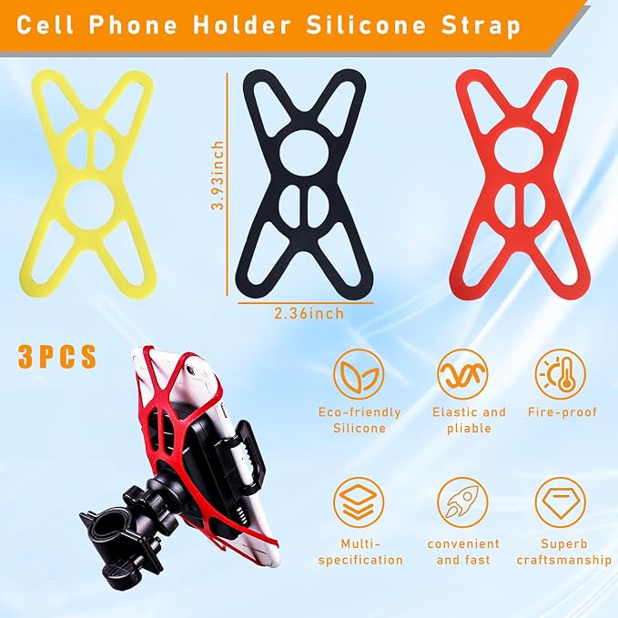 Ziciner 3 PCS Bike Phone Mount Holder Band, Elastic Smart Phone Security Silicone Strap for Motorcycle Bike Phone Mount, Universal Bike Accessories Replacement Parts for Most Cell-Phone (Style 1) - Image 2