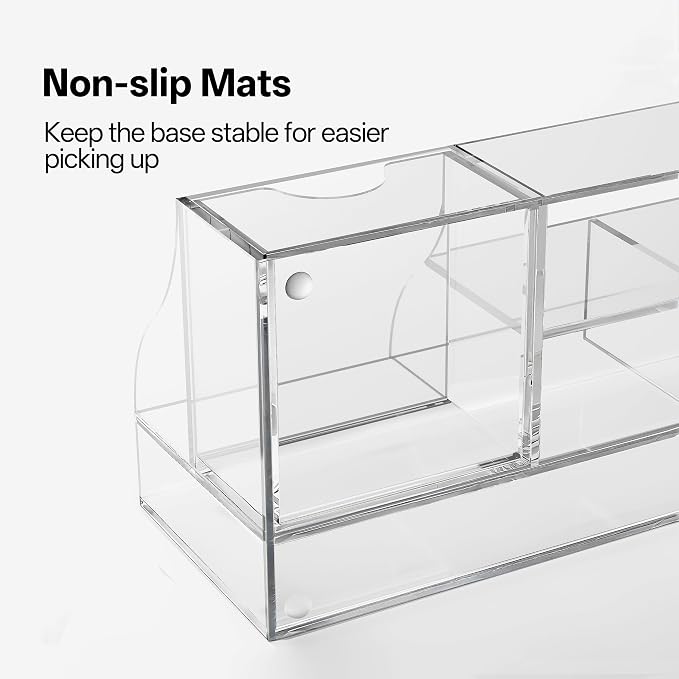 HBlife Acrylic Desk Organizer with Drawer, Pen & Pencil Holder, Multifunctional Desktop Caddy for Office Supply and Organization (Clear) - Image 3