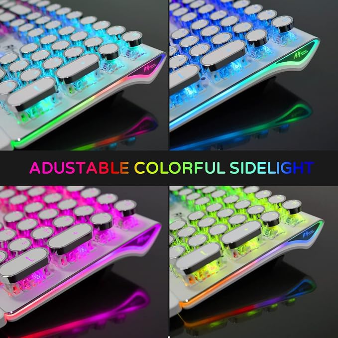 RK ROYAL KLUDGE S108 Typewriter Mechanical Keyboard, Full RGB Gaming Keyboard, Wired PC Game Keyboards with Detachable Wrist Rest and Number Pad, Retro Round Keycaps, Brown Switch White - Image 8