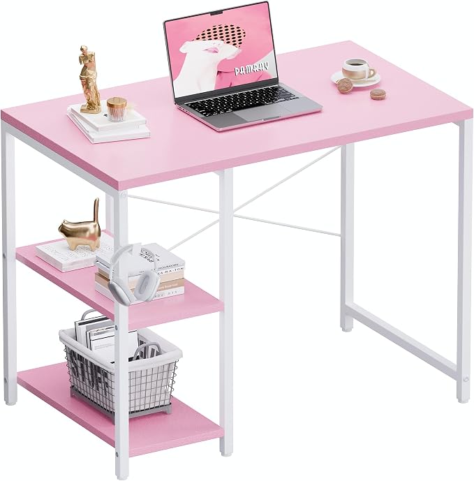 Pamray 32 Inch Small Computer Desk with Shelves for Bedroom Small Spaces | For Home Office, Dorm and Apartment, for Study and Writing, Headphone Hook, Space-Saving, Compact, Easy Setup by PAMRAY