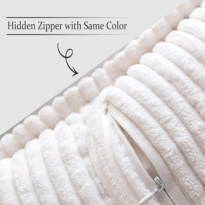MIULEE Decorative Lumbar Throw Pillow Covers for Couch Bed Livingroom 12x20 Inch Set of 2 White Boho Accent Throw Pllows Broadside Striped Patchwork Soft Corduroy Pillowcases - Image 3
