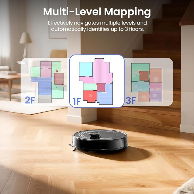 Lefant Robot Vacuum and Mop Combo,75-Days Self-Emptying,6000Pa Powerful Scution,Multi-Floor Mapping, No-Go Zones,140 Min Runtime,2.4G/5G WiFi/Alexa/APP/iWatch, M2 Plus Black - Image 4