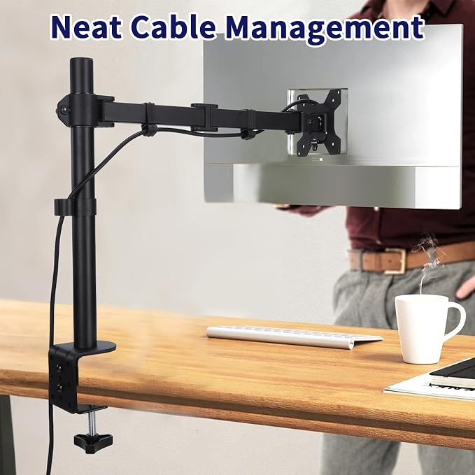 Single Monitor Arm Mount for 13-32 Inch Screen Up to 22lbs | Ultrawide Screens Up to 38 Inch Fully Adjustable Stand with C-Clamp/Grommet Base Tilt Rotation Max VESA 100x100 - Image 6