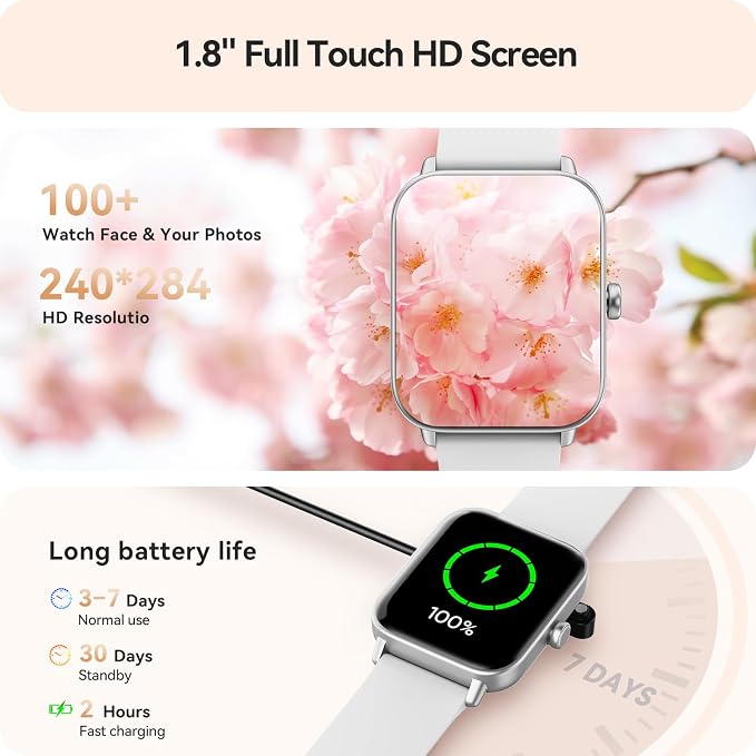 Gydom Smart Watches for Women Men [Alexa Built-in, 1.8"] Smartwatch with Heart Rate/SpO2/Sleep/Stress, 101+ Sports Modes, IP68 Waterproof, Pedometer Fitness Tracker for iOS Android Phones, White - Image 5